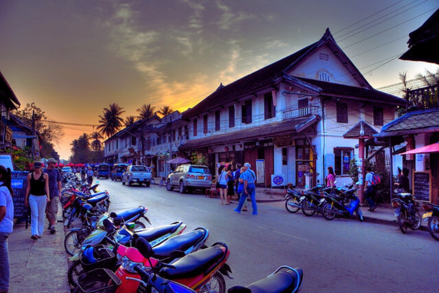 Luang Prabang old town street in Laos, featured in Auasia Travel Indochina tours